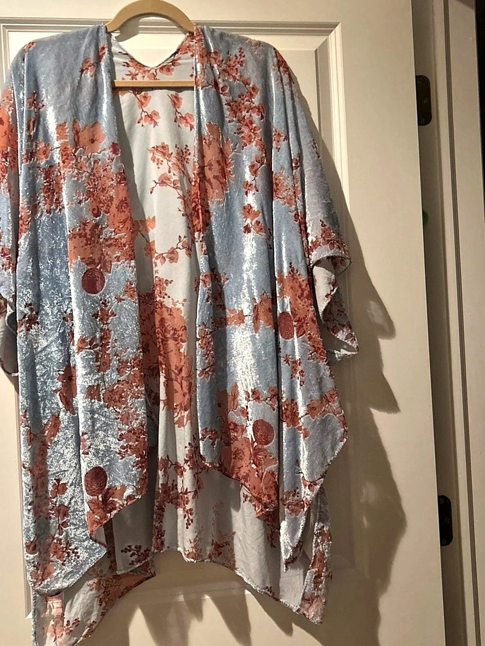 Floral Kimono in Blue & Coral Pink